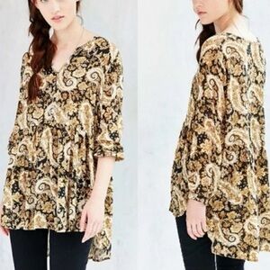 Urban Outfitters Ecote Asta Boho Paisley Babydoll Tunic Top